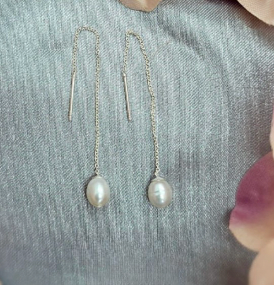 Sterling Silver Chain Earring With Freshwater Pearl On End