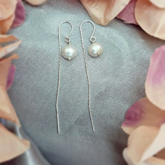 Sterling Silver Drop Earring With Hook And Freshwater Pearl