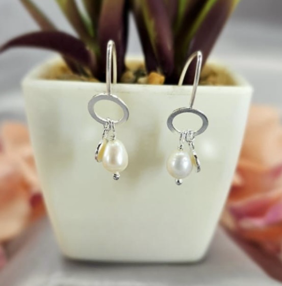 Sterling Silver Drop Earring With Pearl Charm