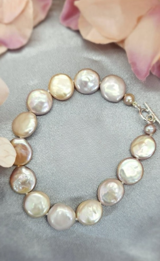 21cm blush pink coin pearl bracelet