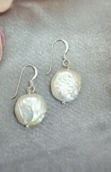 14mm Coin pearl hook earrings