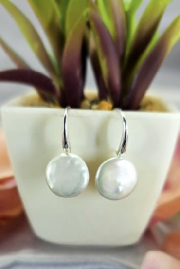 Beautiful 12mm coin pearl on modern setting earrings