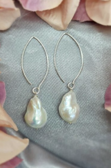 Stunning 13mm pearl on hook drop earrings