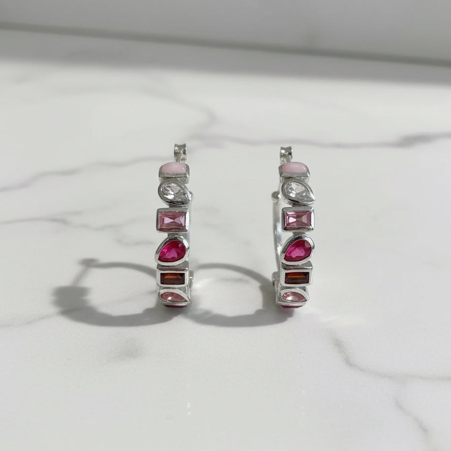 Semi Precious stone Ombre pink Hoop earrings