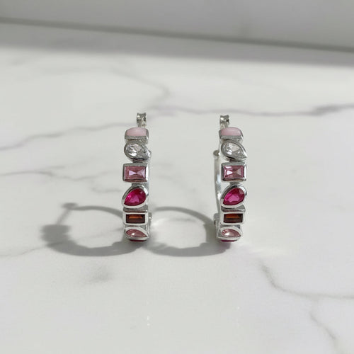 Semi Precious stone Ombre pink Hoop earrings