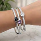 Sterling Silver Bangle With Rainbow Colour Stones - Terciany 