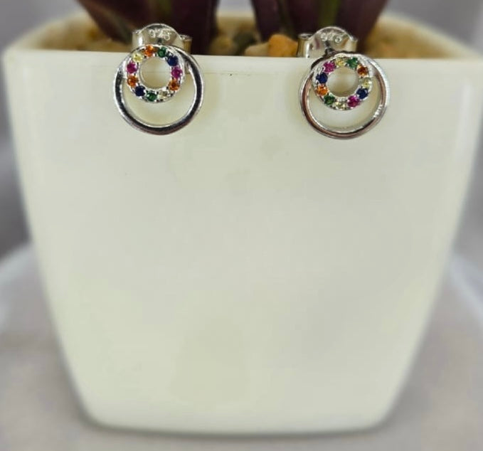 9mm Rainbow double circles studs