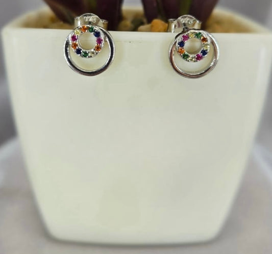 9mm Rainbow double circles studs