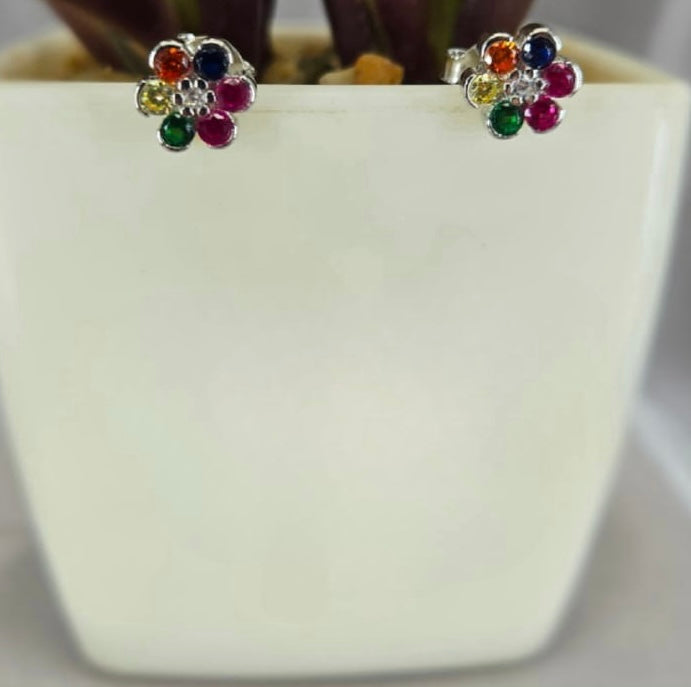 8mm Rainbow coloured flower studs