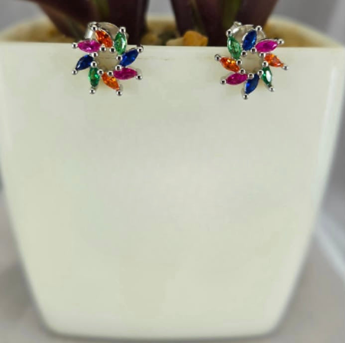 9mm Rainbow coloured flower studs