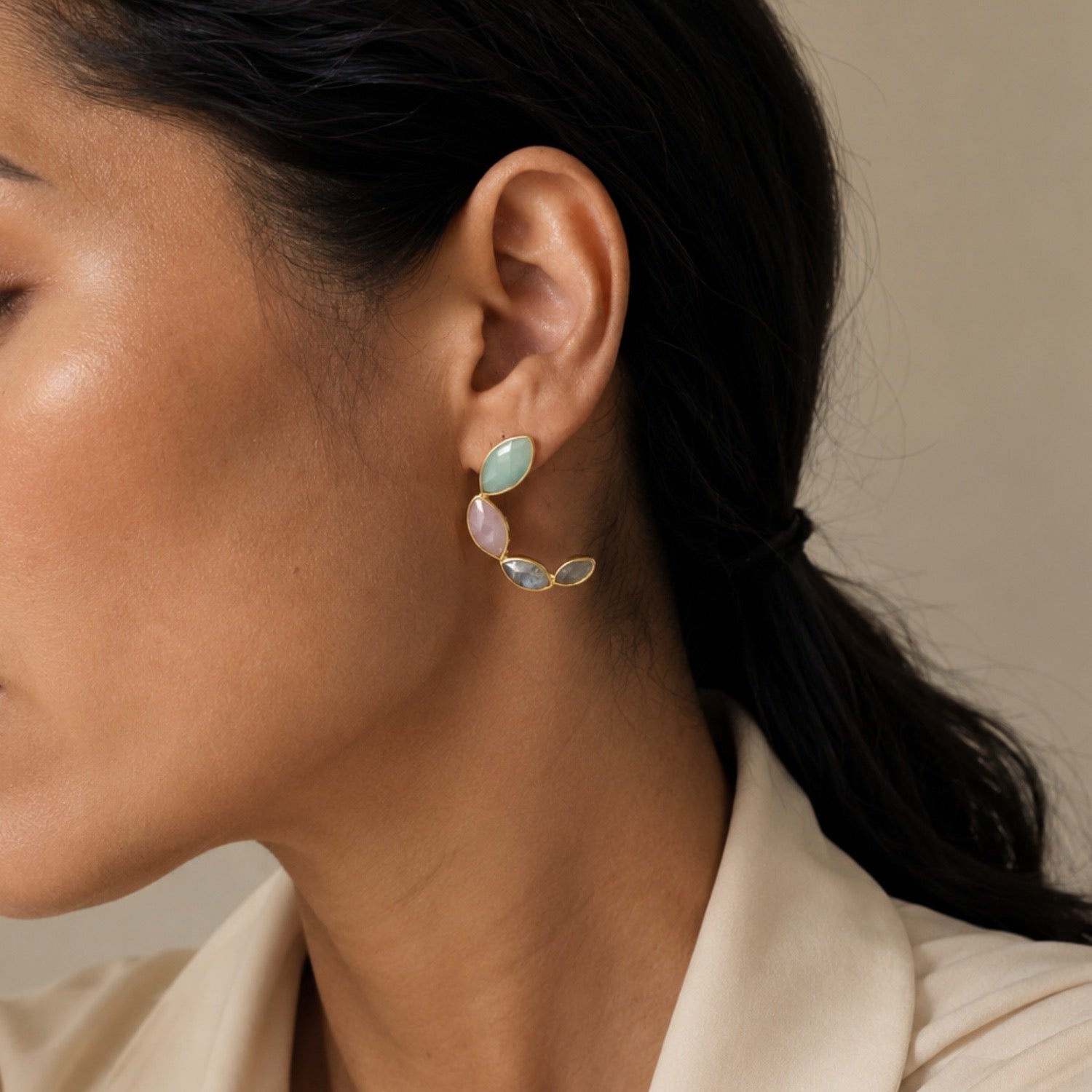 Halfmoon Semi Precious Hoops