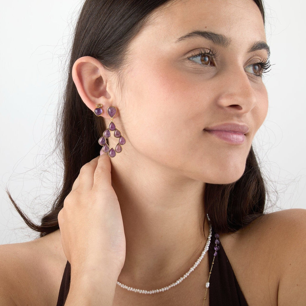 Amethyst Mineral Teardrop Stud Earrings - Terciany 