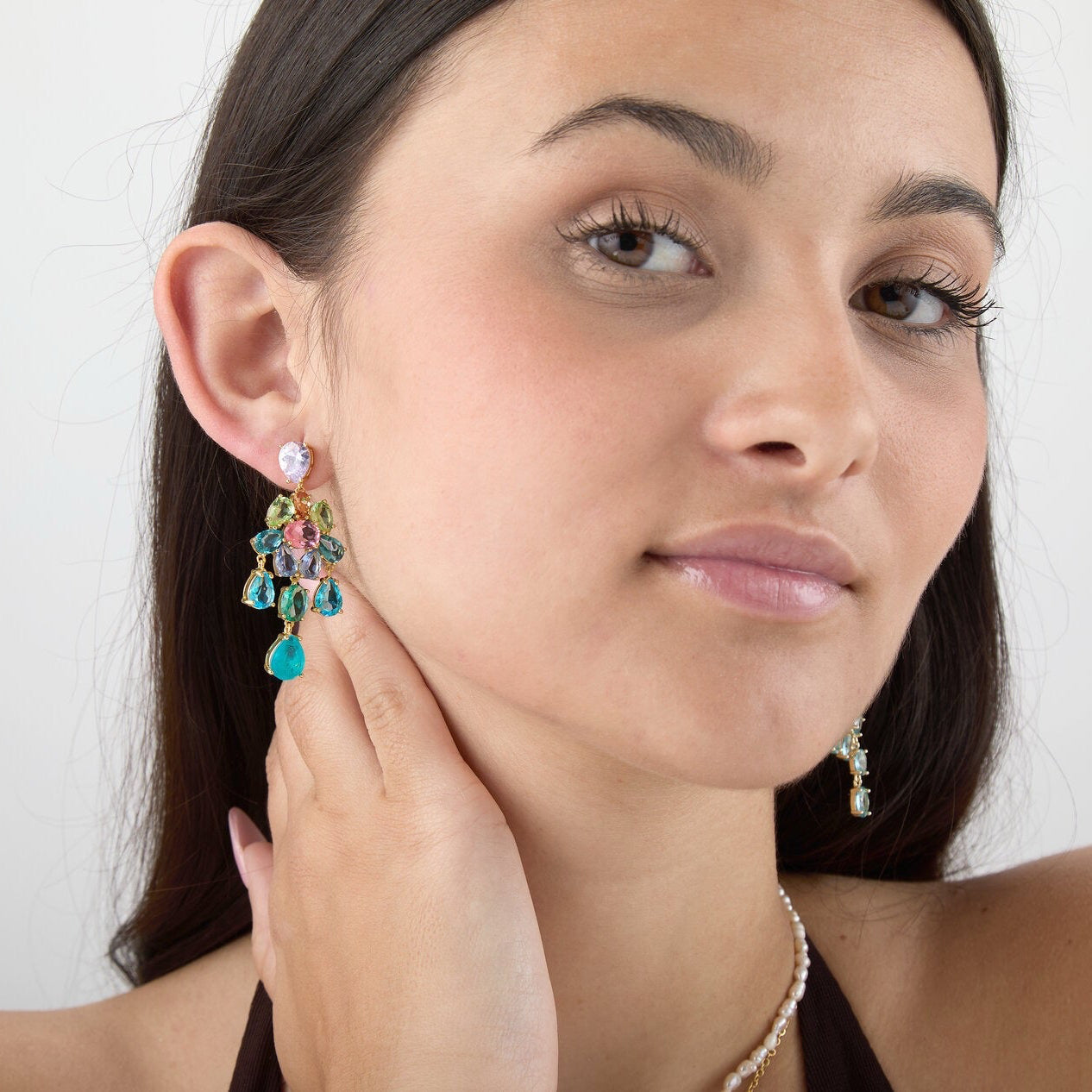 Sanet Semi Precious Stone Statement Earrings