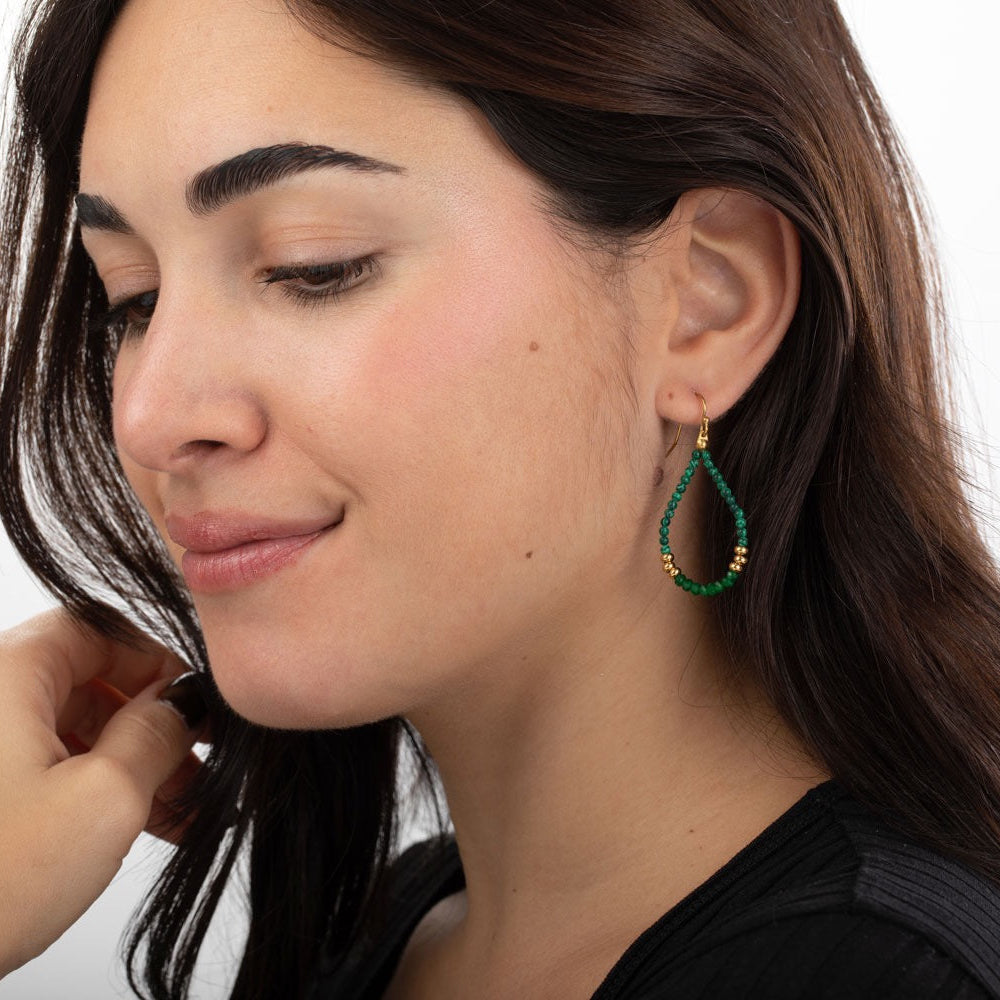 Green Onyx Semi Precious Stone Drop Earrings - Terciany 