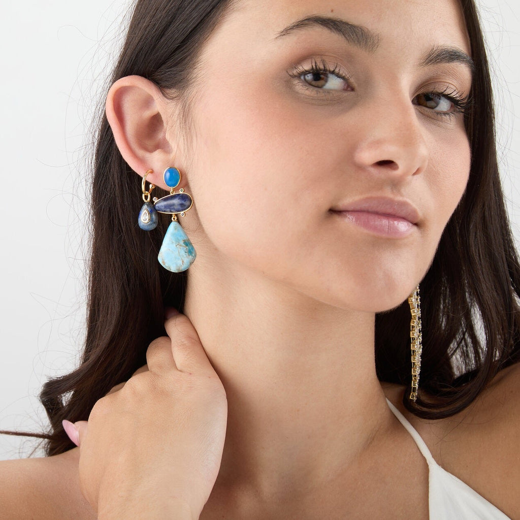 Blue Semi Precious Teardrop Necklace & Earrings Set - Terciany 