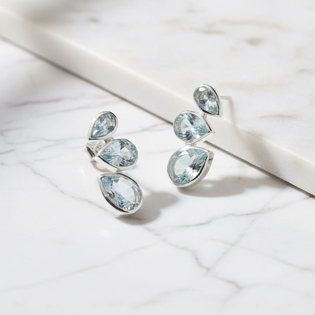 Blue Topaz Trilogy stud earrings