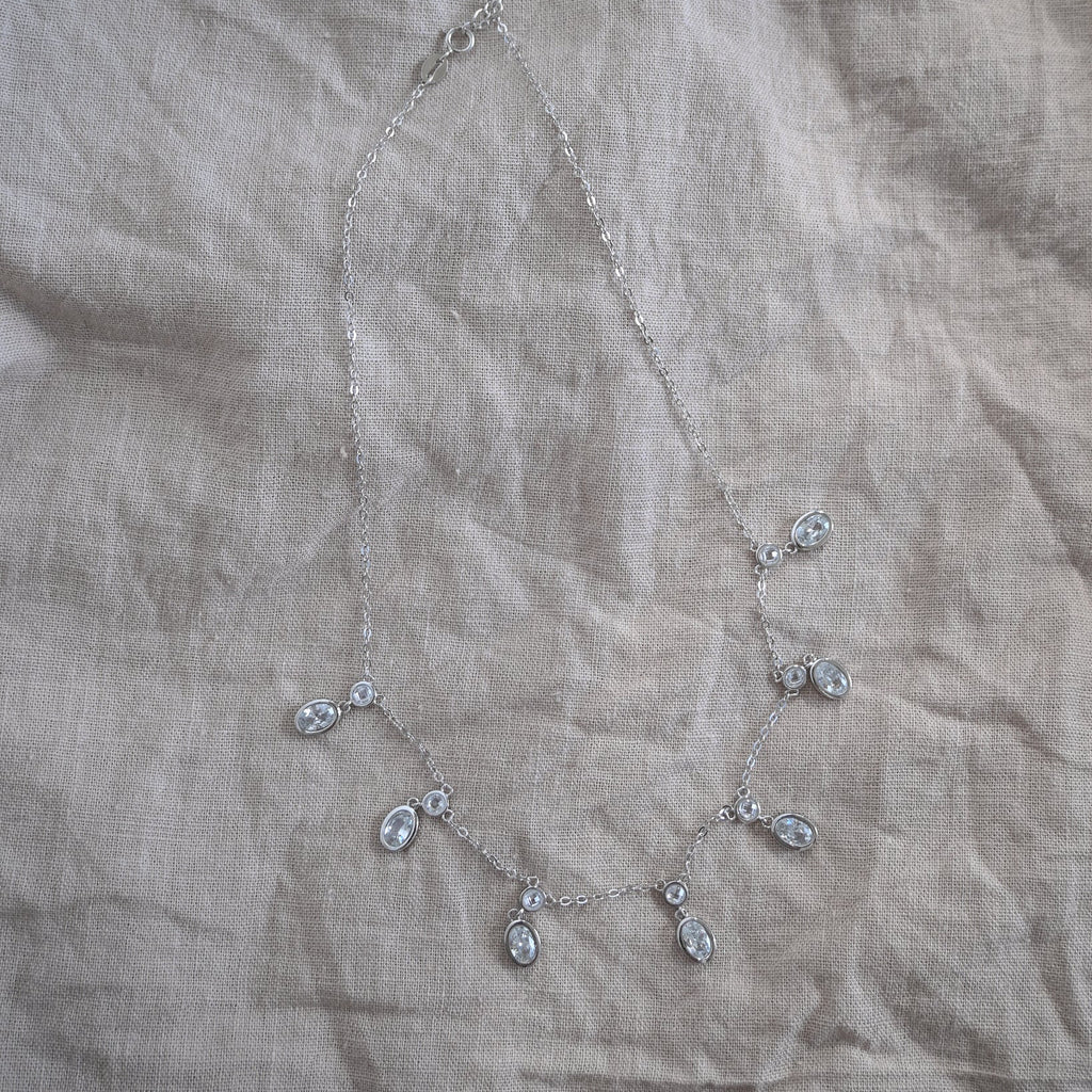 Dangly Oval Clear Stone Necklace