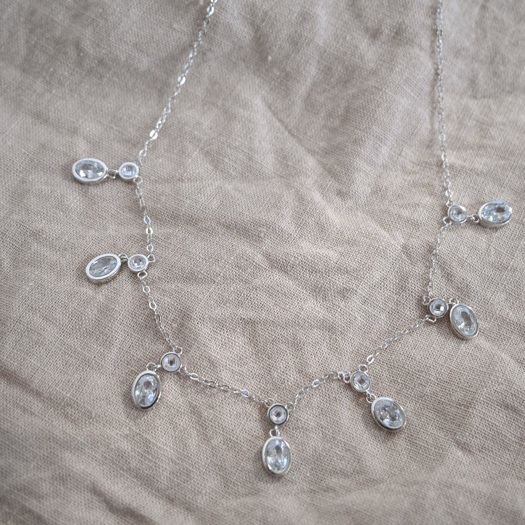 Dangly Oval Clear Stone Necklace