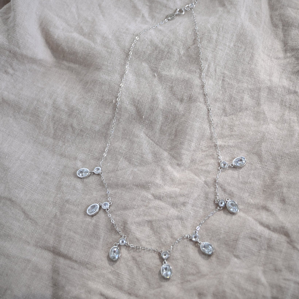 Dangly Oval Clear Stone Necklace