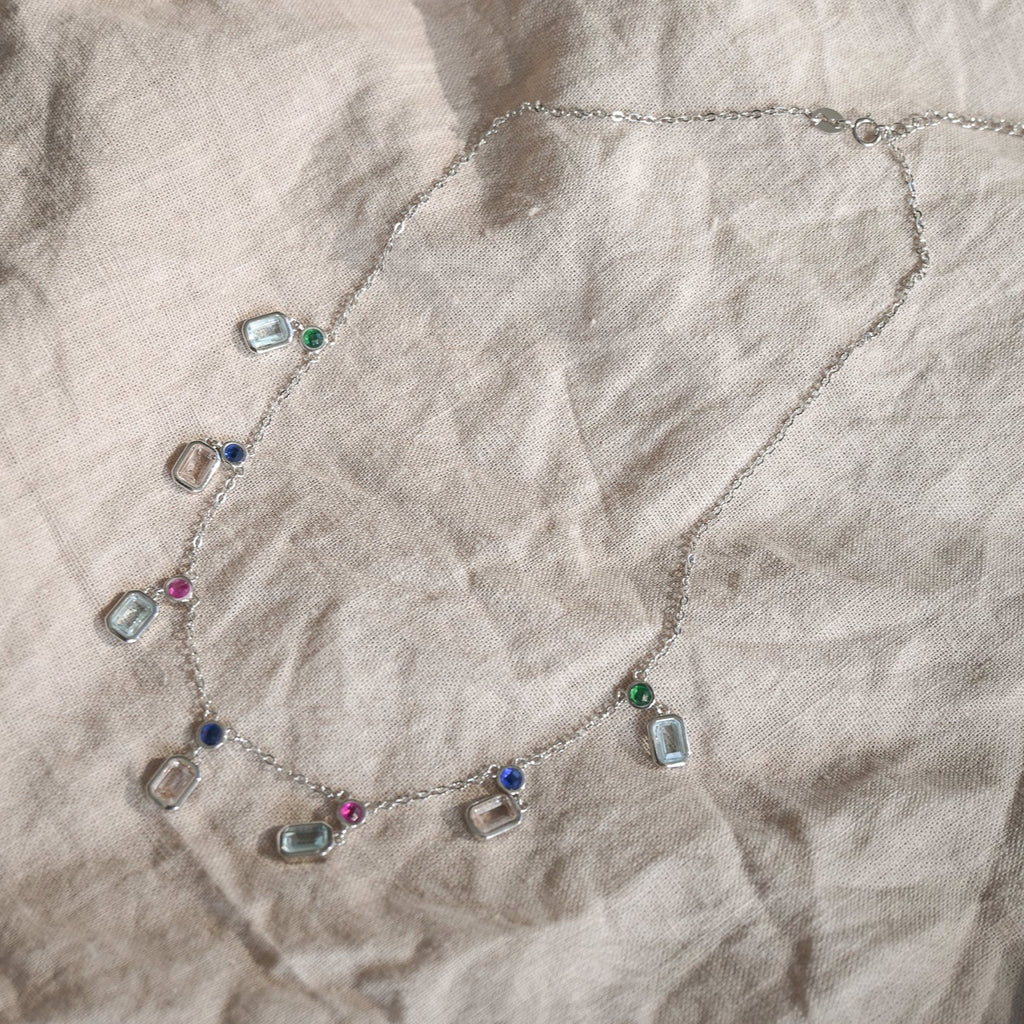 Dangly rectangular pastel coloured stone necklace