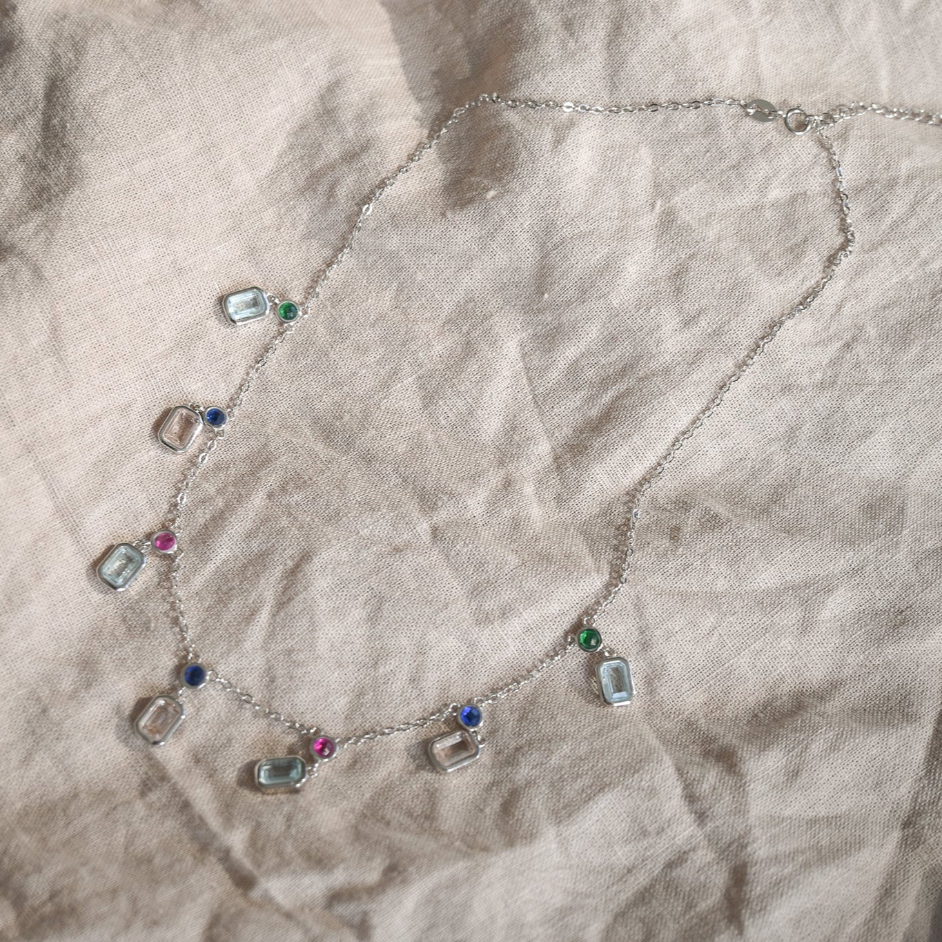 Dangly rectangular pastel coloured stone necklace