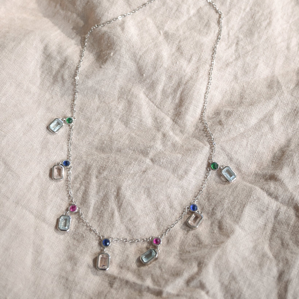 Dangly rectangular pastel coloured stone necklace