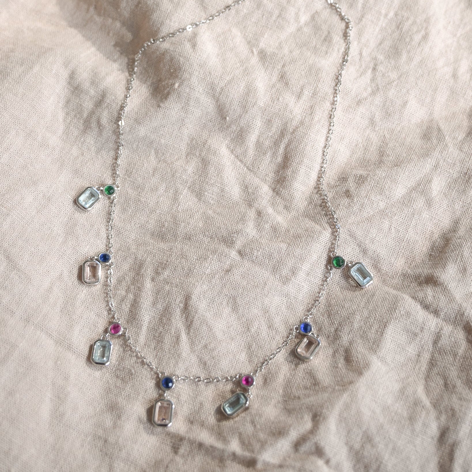 Dangly rectangular pastel coloured stone necklace