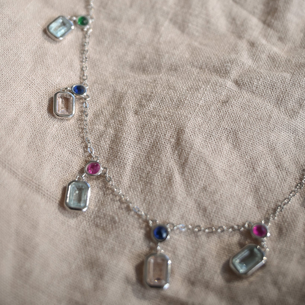 Dangly rectangular pastel coloured stone necklace