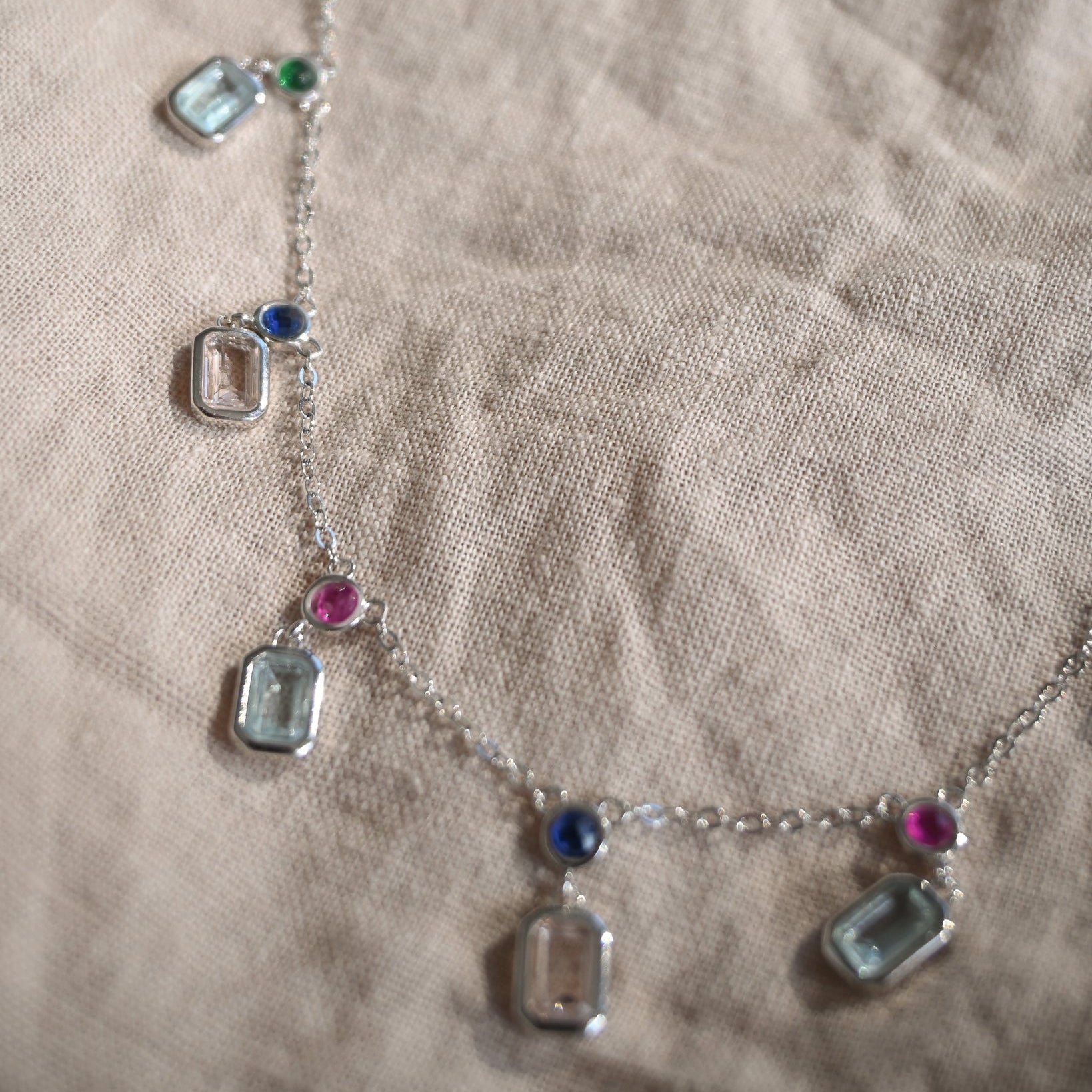 Dangly rectangular pastel coloured stone necklace