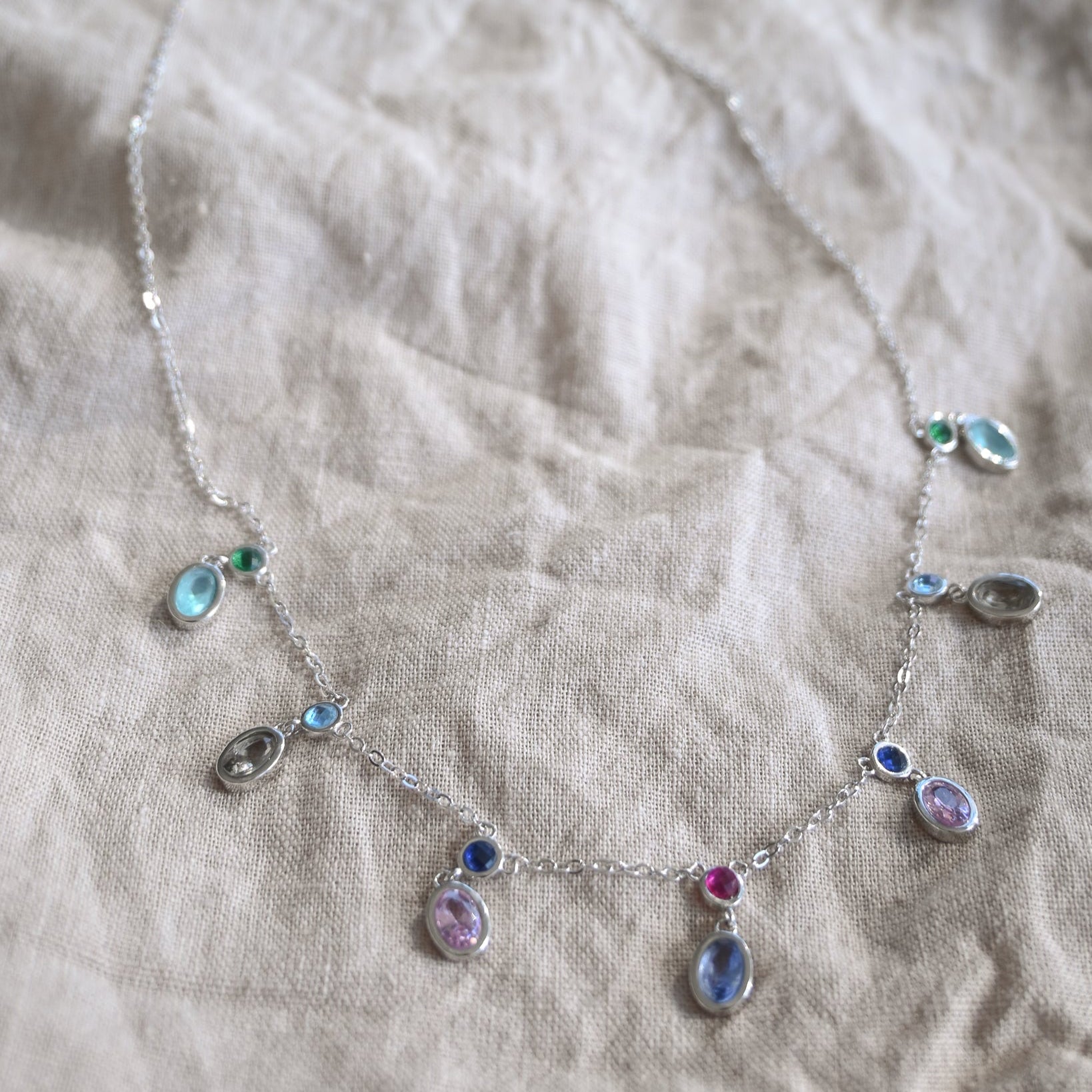Dangly Oval Pastel Coloured Stone Necklace