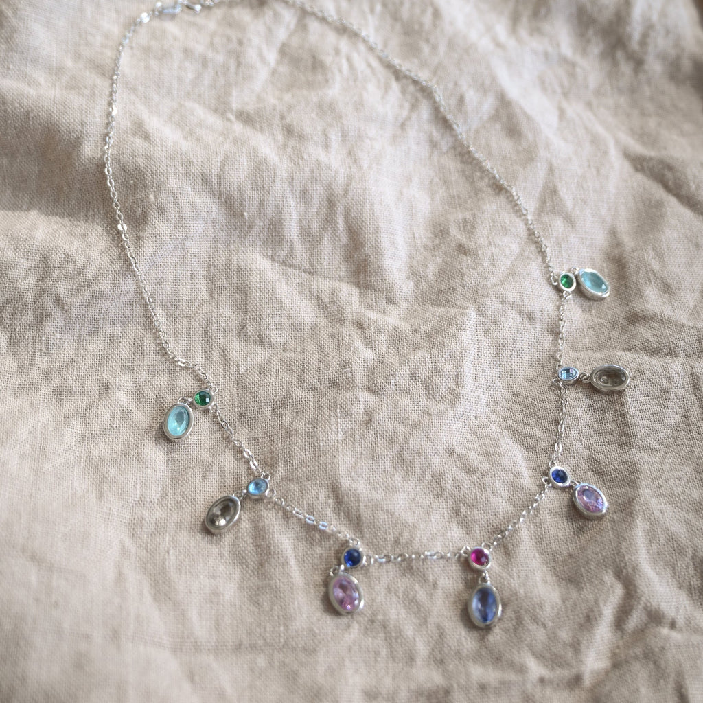 Dangly Oval Pastel Coloured Stone Necklace