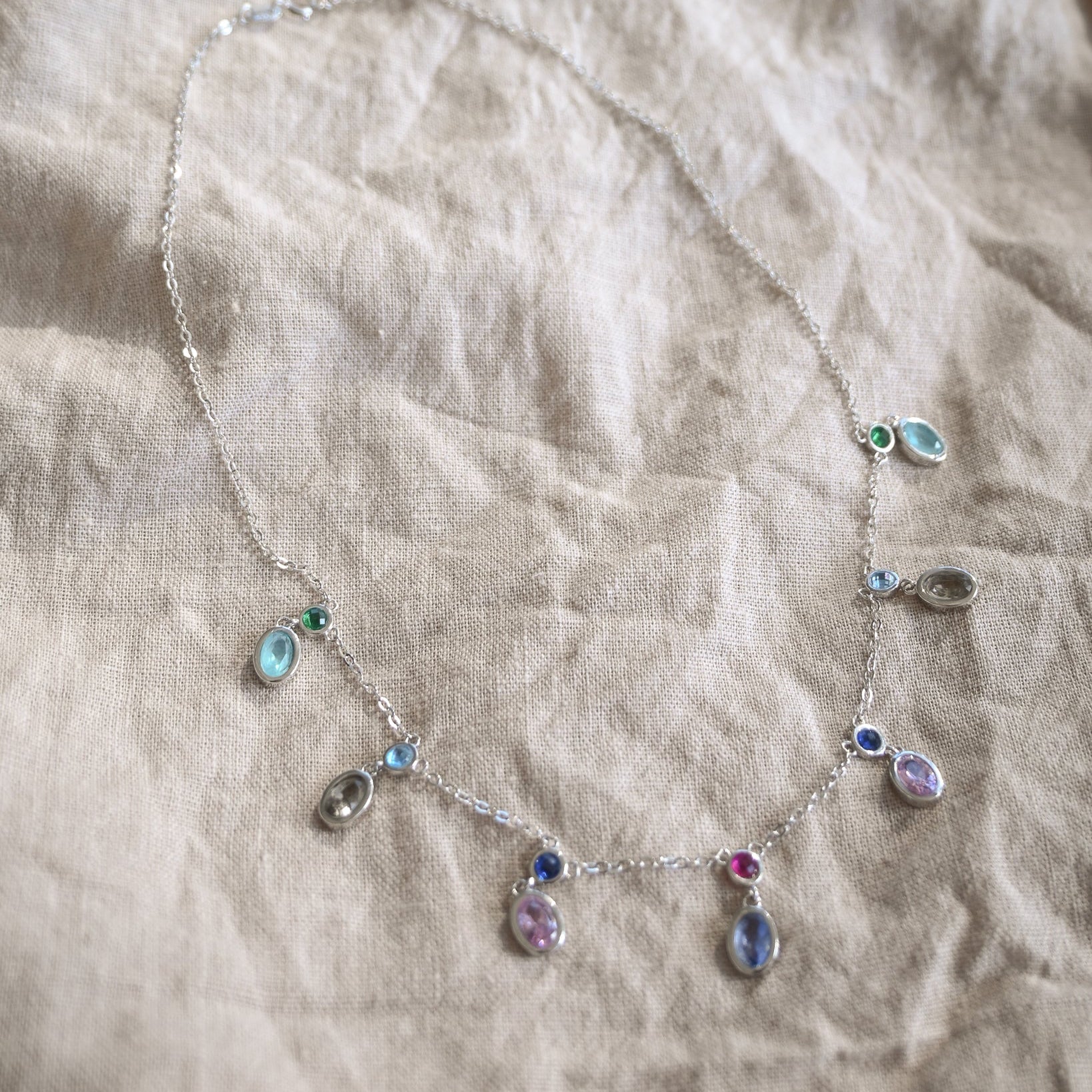 Dangly Oval Pastel Coloured Stone Necklace