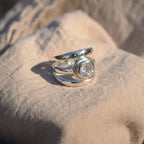 Statement Triple Band Ring With Large Clear Cubic Zirconia - Terciany 