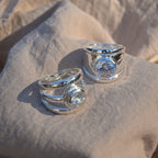 Statement Triple Band Ring With Large Clear Cubic Zirconia - Terciany 