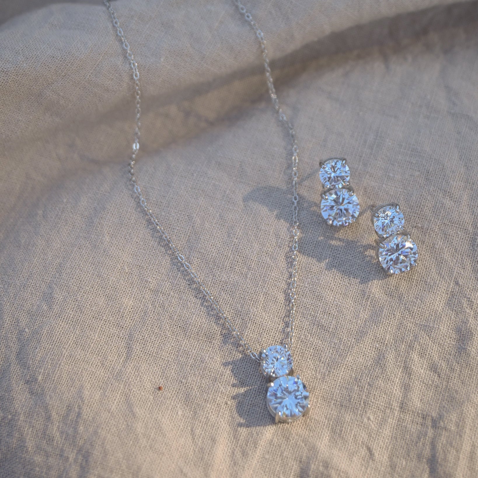 Sterling silver necklace with double large clear stones