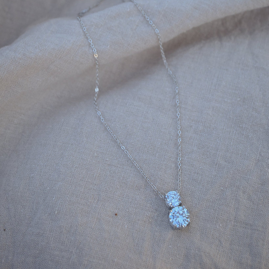 Sterling Silver Necklace With Double Large Clear Stones