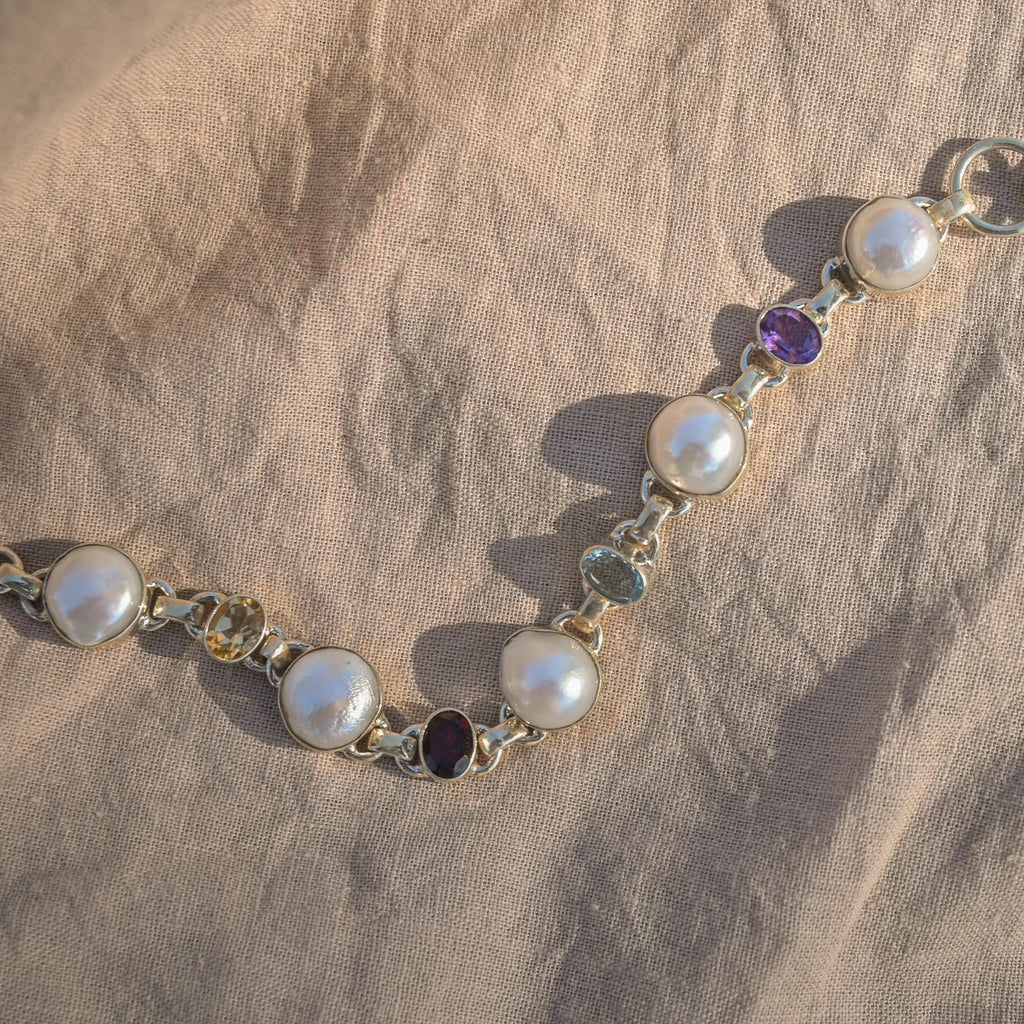 Stunning Statement Bracelet With Freshwater Pearls And Semi Precious Stones