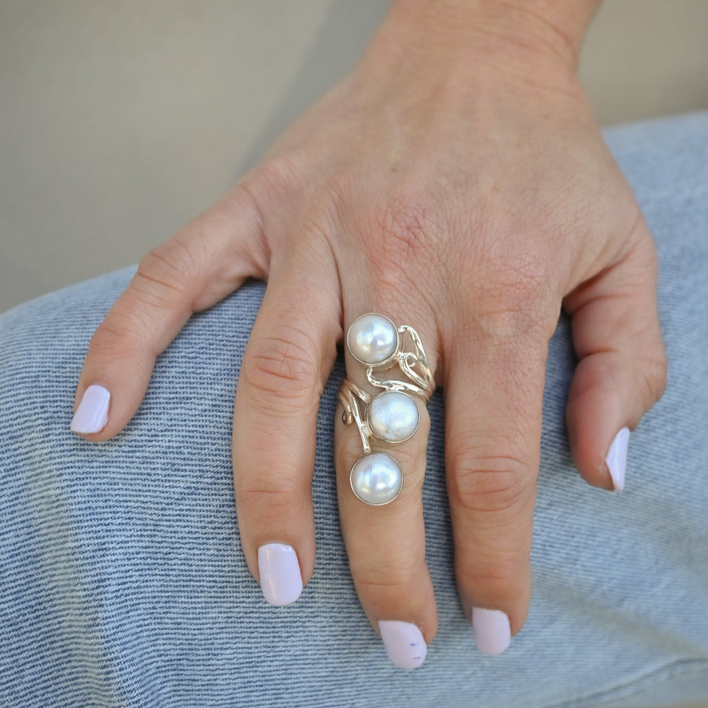 Statement Three Pearl Ring