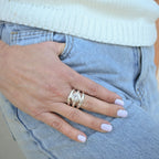 Statement Triple Band Ring With Large Clear Cubic Zirconia - Terciany 