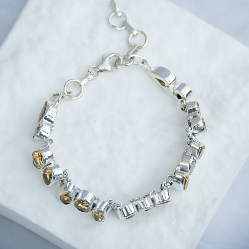 Sterling Silver Multi-Shape Citrine Gemstone Bracelet – 16 + 4cm