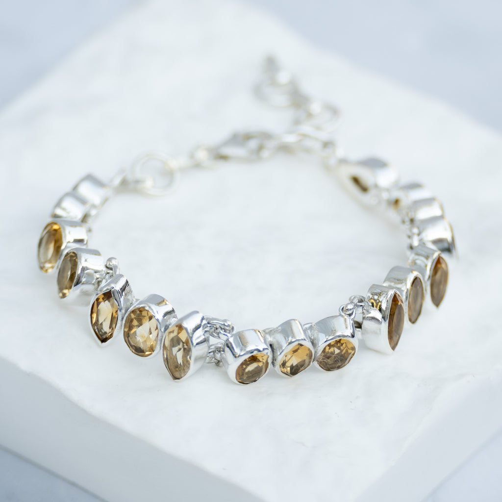 Sterling Silver Multi-Shape Citrine Gemstone Bracelet – 16 + 4cm