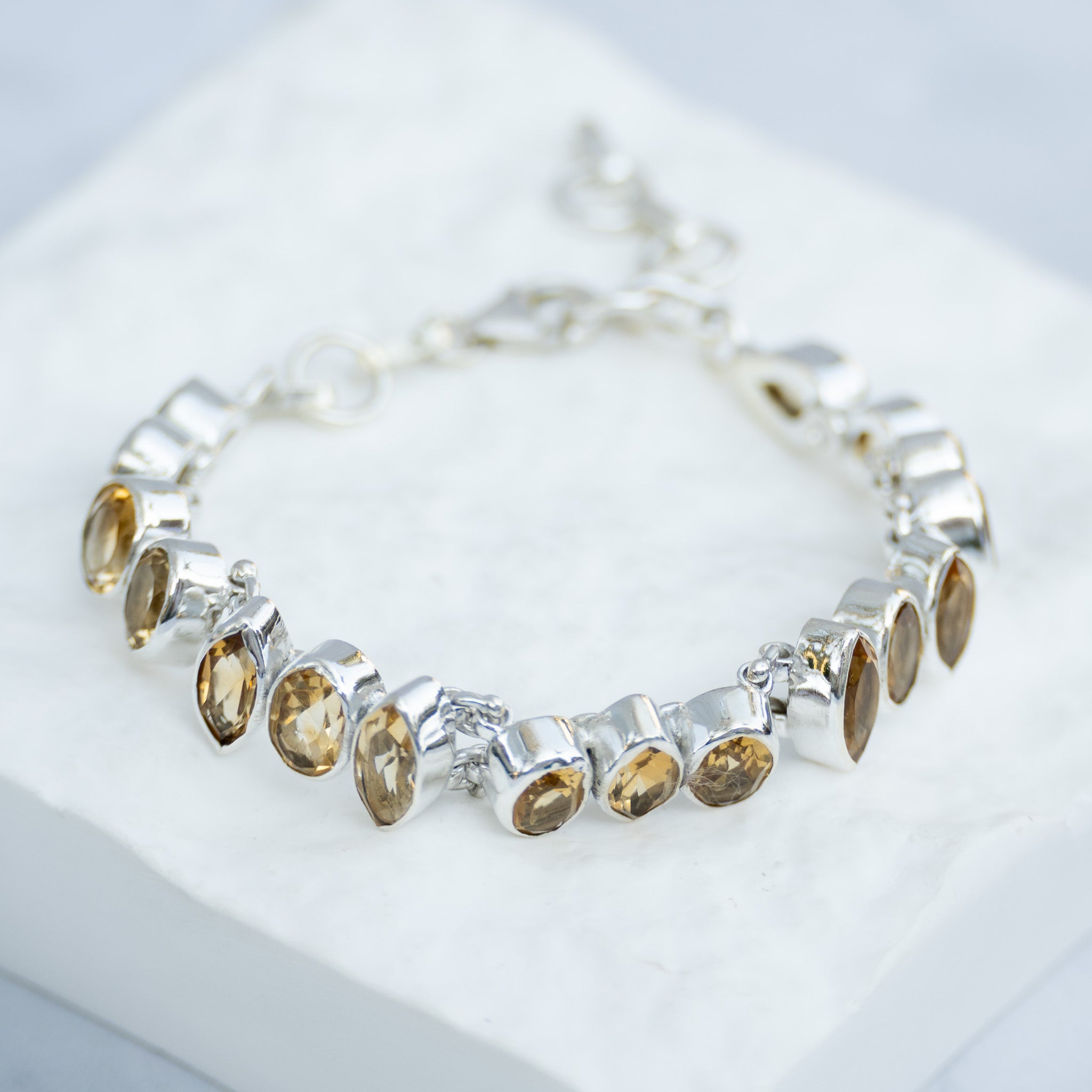 Sterling Silver Multi-Shape Citrine Gemstone Bracelet – 16 + 4cm