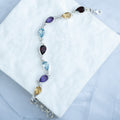 Sterling Silver Multi-Gemstone Teardrop Bracelet – Amethyst, Garnet, Citrine & Blue Topaz