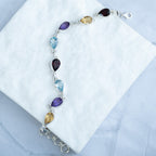 Sterling Silver Multi-Gemstone Teardrop Bracelet – Amethyst, Garnet, Citrine & Blue Topaz