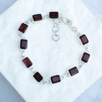 Sterling Silver Rectangular Garnet Gemstone Bracelet – 19 + 3cm - Terciany 