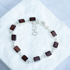 Sterling Silver Rectangular Garnet Gemstone Bracelet – 19 + 3cm - Terciany 