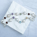 Sterling Silver Freshwater Pearl & Multi-Gemstone Bracelet – Garnet, Amethyst & Green Amethyst