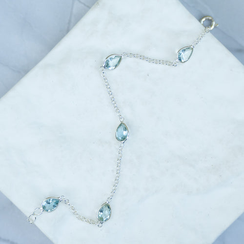 Sterling Silver Five Teardrop Semi-Precious Stone Bracelet – 17 + 3cm