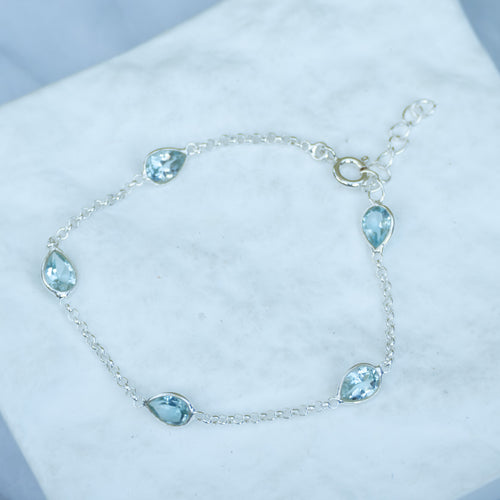 Sterling Silver Five Teardrop Semi-Precious Stone Bracelet – 17 + 3cm
