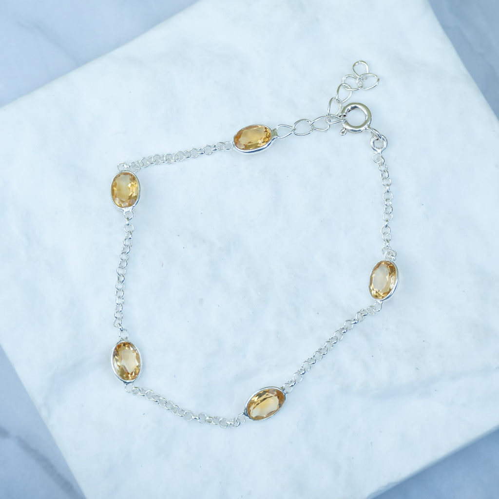 Sterling Silver Oval Citrine Gemstone Bracelet – 17 + 3cm